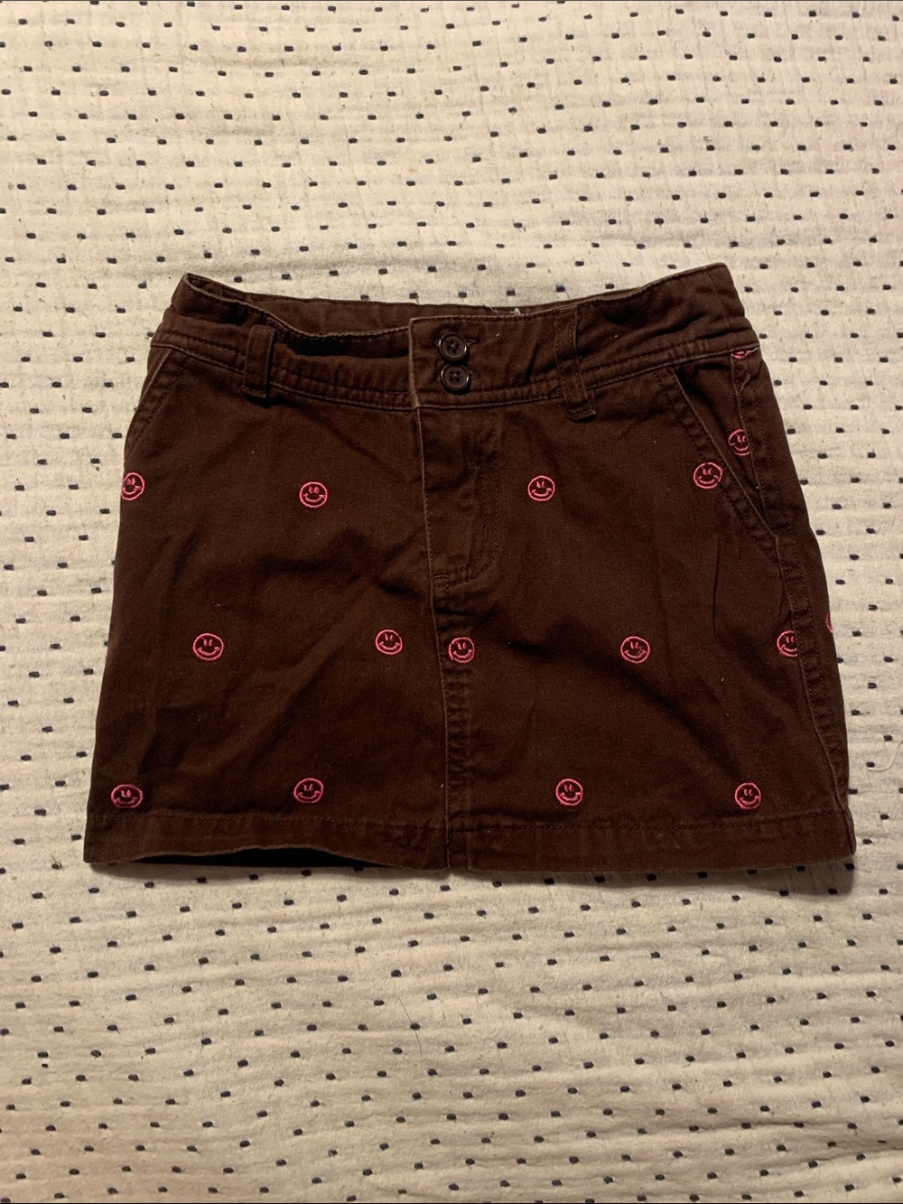 Aphorism Brown Mini Skirt with Pink Smiley Embroidery